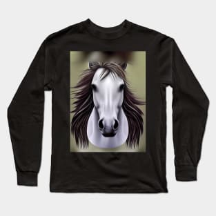 Horse's head, white with a dark flowing mane Long Sleeve T-Shirt